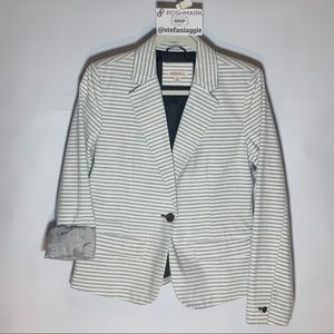 Grey and Ivory Striped Blazer w/ fun striped cuff